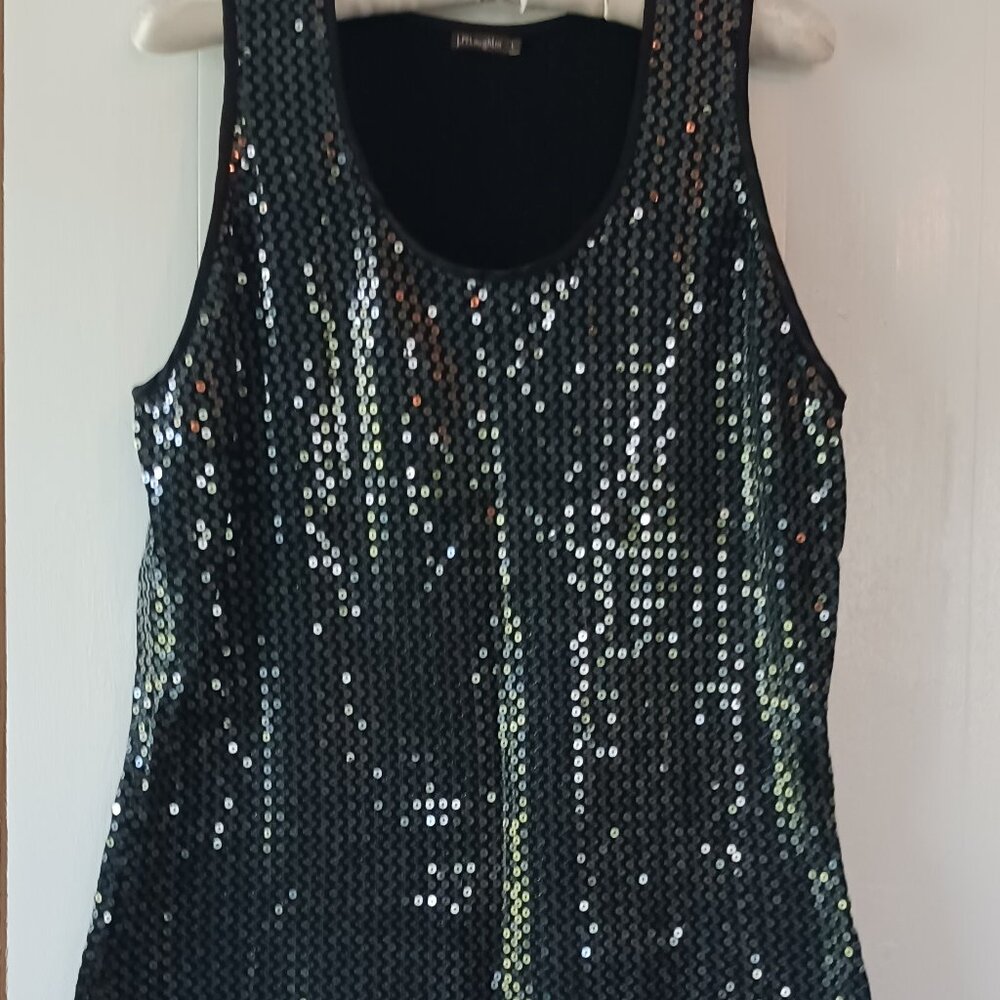 J. McLaughlin Black Sequin blouse tank top Size L